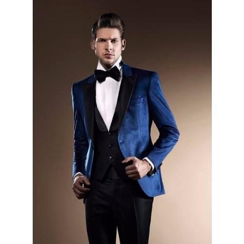 Handsome Groomsmen Peak Lapel Groom Tuxedos Mens Wedding Dress Man Jacket Blazer Prom Dinner (Jacket+Pants+Tie+Vest) A193