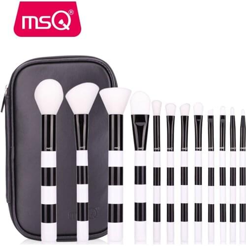 MSQ Makeup Brushes Set 12PCS White&Black Handle Make Up Kits Powder Foundation Eyeshadow Eye Liner Cosmetic Tools