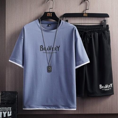 Casual Print Mens Set Summer Men Tracksuit Shorts Sportswear T-Shirt+Shorts 2 PCS 2021 Oversize Short Sleeve Set Mens Clothes
