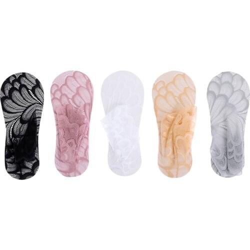 Fashion Women Summer Cotton Lace Antiskid Invisible Liner Low Cut Socks Anti skid Liner Lace Peacock Hosiery Ankle Socks
