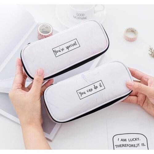 Creative Leather Marble Pencil Case Kawai Large Pencil Bag Pen Box For Kids Novelty Gift Stationery Office School Supplies