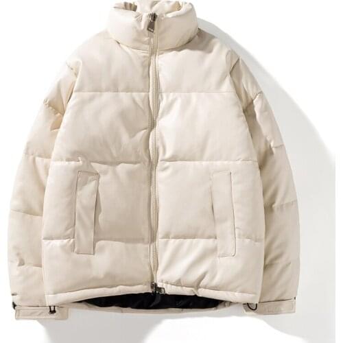 Winter PU Leather Parkas Men Cotton-Padded Clothes Jacket Fashion Street Waterproof Thicken Coats Warm Outerwear Male Female