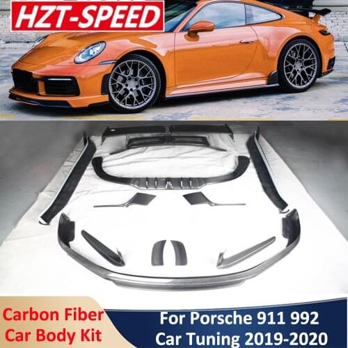 One Full Set Real Carbon Fiber Car Body Modification Kit Front and Rear Bumper Lip Side Skirts Wing Spoiler For Porsche 911 992