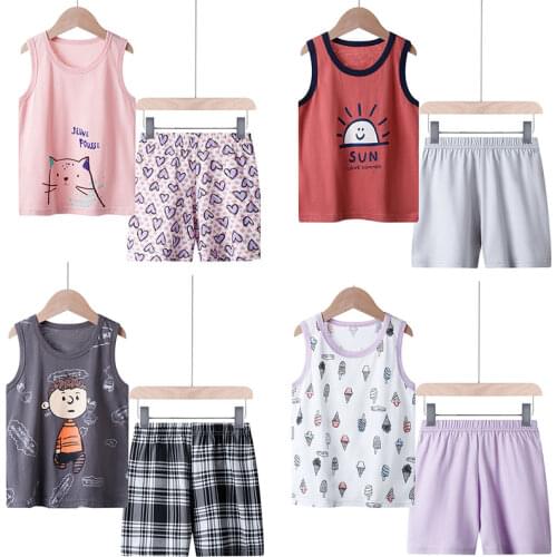 Baby Girl Clothes Children Pajamas Cotton Clothing Sets Sleeveless Pajamas For Boys Summer Nightwear Animal Cartoon Pyjamas Kids
