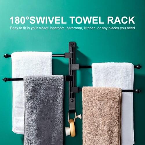 Swivel Out space aluminum bathroom towel rack rotating rod towel rack hotel towel rack 3 bar movable pole wall mounted Racks