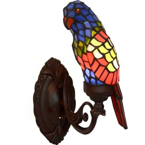 Retro Stained Glass Led Wall Lights Sconce Parrot Bird Wall Lamp Living Room Bedroom Wall Decor Vintage Wall Lights Indoor