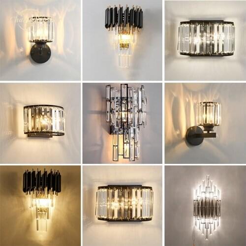 Luxury LED Wall Lamps Postmodern Black Metal Crystal Wall Sconce Home Decoration Bedroom Living Room Indoor Lighting Fixture