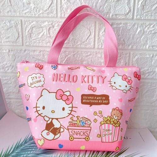 Sanrio hello kitty cartoon childrens canvas lunch box bag cool penguin insulation handbag girl boy lunch bag storage bag