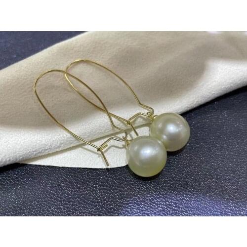 HENGSHENG Detachable Dual-use 11-12mm Natural Nanyang Sea Water Gold Bead Long Round Sterling Silver Paper Clip Ear Hook