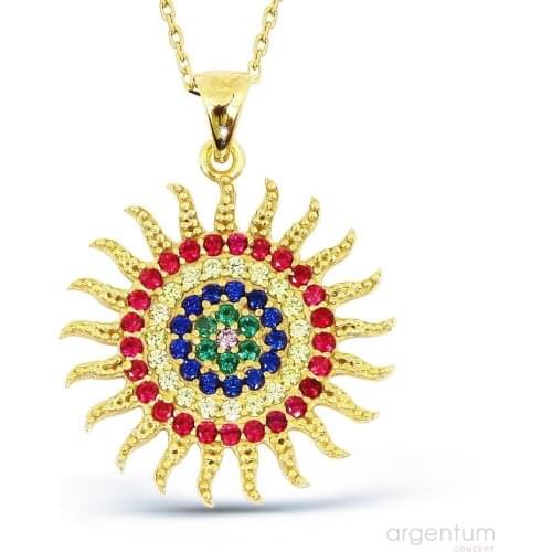 Argentum Concept-Zircon Silver Sun Necklace