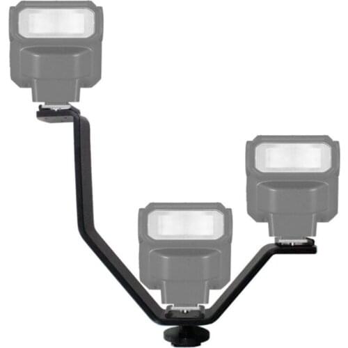 LED Video Light V-shaped Flash Camera Bracket 1/4 Threaded Interface Speedlight Extension Stand 3 Hot Shoe Ports