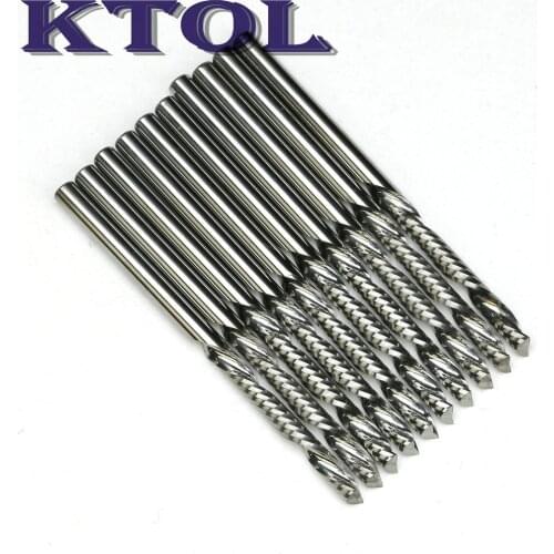 Down Cutter,10pcs 3.175mm shank left-helical one flute spiral carbide milling cutter/acrylic cnc router bits for wood down cut