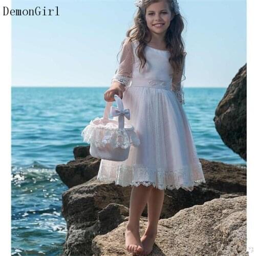 A-Line Flower Girl Dress For Wedding Lace Tulle Kids Summer Beach Dresses Formal Wear Prom Party Gown