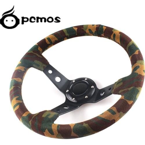 Universal Steering Wheel 14 Inch 350MM Racing Sports Camouflage Suede Leather Steering Wheel Car Modified Steering Wheel