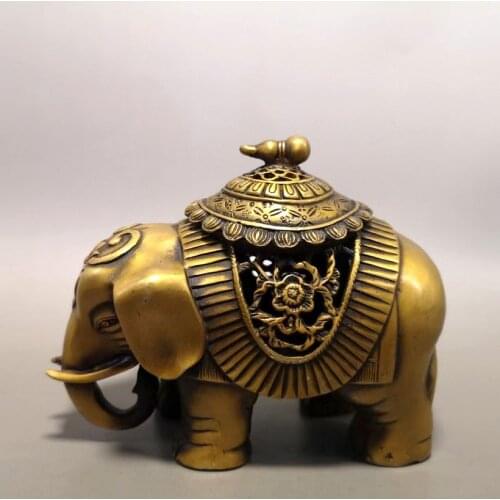 Excellent Elephant Censer Copper Incense Burner China Ancient Style Decorations Lucky Churinga