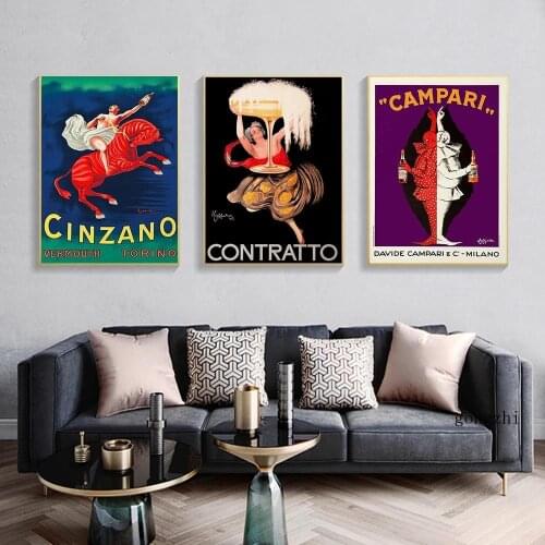 Contratto Cinzano Campari Italian Advert Poster Vintage Wine Beer Canvas Painting and Prints Wall Art Pictures Restaurant Decor