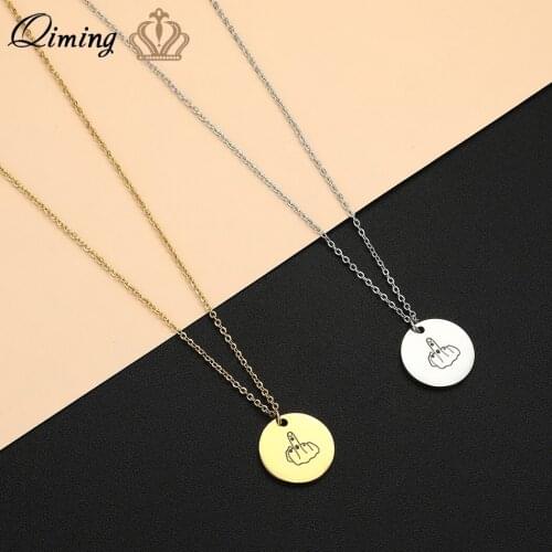 Disk Pendant Middle Finger Pendant Necklace For Women Tiny Stainless Steel Jewelry Accessories Nope Charm Men Necklace Gift