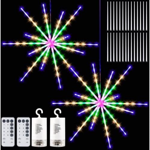 1/2 Pack Hanging Firework Lights, Copper Wire Starburst Lights with Remote 8 Modes Battery Powered Firework Fairy String Lights