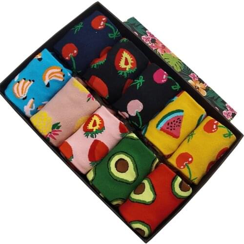 10 Pairs/Pack Unisex Colorful Fun Cotton Crew Socks Funny Novelty Fruit Pattern Creative Funky Dress Socks for Men Women