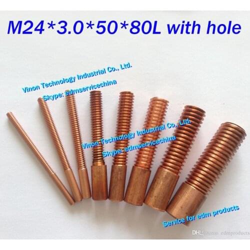 10pcs/lot) M24*3.0*50*80mm Metric Copper Orbital Tapping Electrode with flushing hole for edm copper thread electrode M24