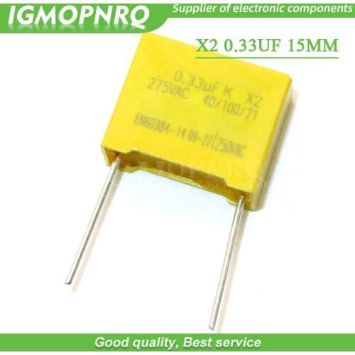 20pcs 330nF capacitor X2 capacitor 275VAC Pitch 15mm X2 Polypropylene film capacitor 0.33uF