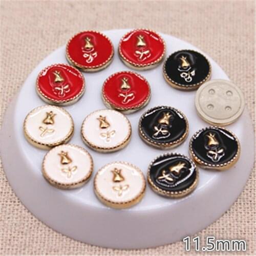 50PCS 11.5mm White/Black/Red Enamel Tulip Flower Golden Plastic Round Flatback Button DIY Craft Scrapbook Accessories