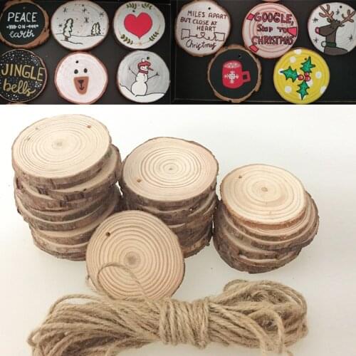 50pcs Natural Wood Slices Round Circle disks Tree Bark Log for DIY Crafts Wedding Decorations Christmas Ornaments