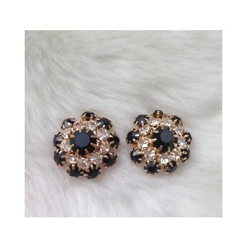 Free shipping 10pcs/lot Gold bottom black rhinestone trench coat buttons Flower adornment mink coat buttons rhinestone button