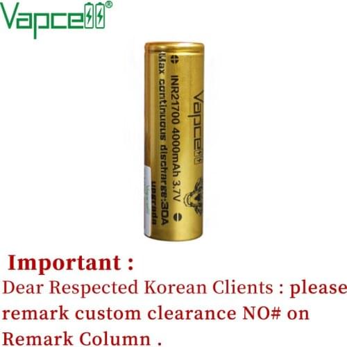 Free shipping Vapcell Original 21700 4000mah 30A 40T upgrad gold 3.7v rechargeable li ion battery cell for flashlight batteries