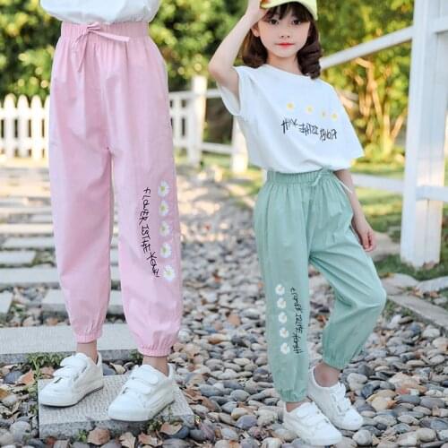 Teenage Girls Harme Pants Toddler Children Embroidery Casual Trousers Summer Spring Big Girls Clothes Kids Thin Sport Pants