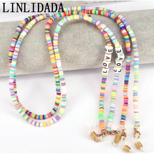 Hot 5Pcs, 2020 Colorful Clay Mask Chains Holder Women Handmade Face Mask Lanyard Boho Long Beaded Necklace Gift