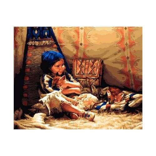 DIY painting by numbers art canvas painting for living room wall framed 40x50cm figure painting of Little Indian