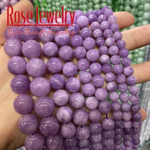 Natural Purple Angelite Stone Beads Purple Jades Round Loose Spacer Beads 6 8 10 mm For Jewelry Making DIY Bracelet Necklace 15"