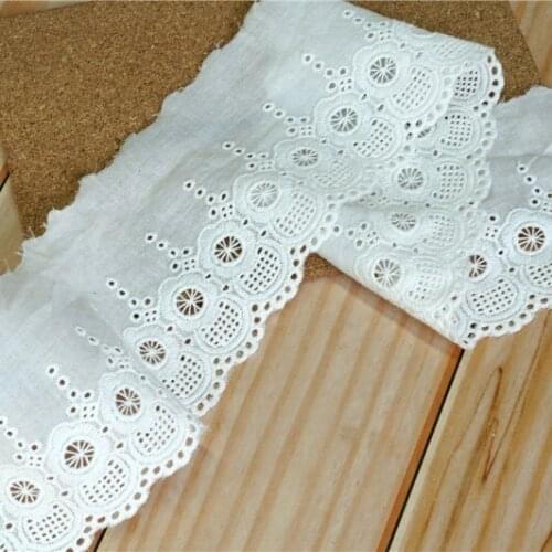 2 Yards Eyelet Cotton LaceTrim Scalloped Floral Lace Ribbon DIY Sewing clothing Needlework Accessories 3.54"width