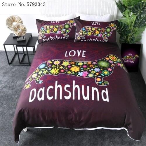 2/3 Pieces Flower Dachshund Bedding Set 3D Print Red Cartoon Animals Duvet Cover Twin Full Bed Quilt Cover Kids Bedspread