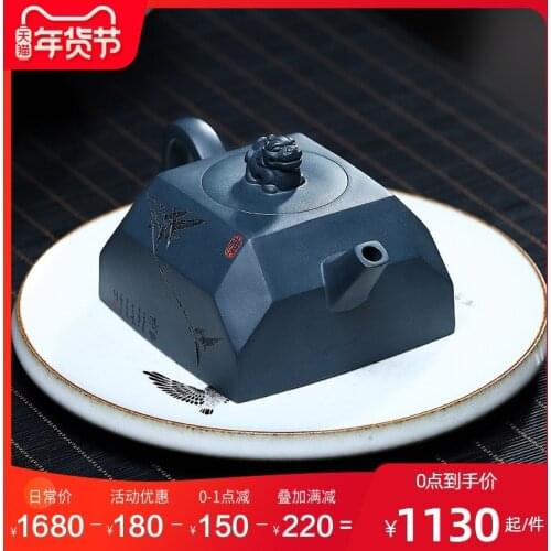 Teapot small teapot single person pure handmade famous single teapot with square teapot Republic of China Green Clay
