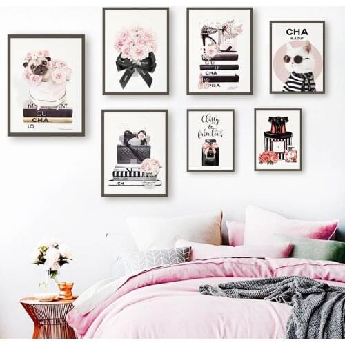 Fashion Book Cat Perfume Flower With Logo Wall Art Canvas Painting Nordic Posters And Prints Wall Pictures For Living Room Decor