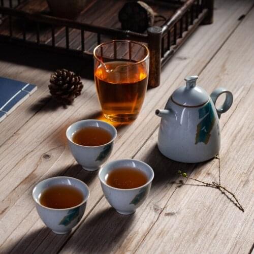 Tea Ceremony Set Black Crockery Ceramic Teapot With 3 Cups Flying Crane Portable Travel Kung Fu Tea Set Drinkware Gift Designer