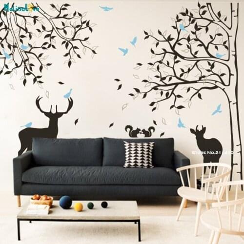 Four Birch Trees Wall Sticker Nursery Decals With Animals Lively Art Custom Three Colors Decals Home Decor Self-adhesive YT3605