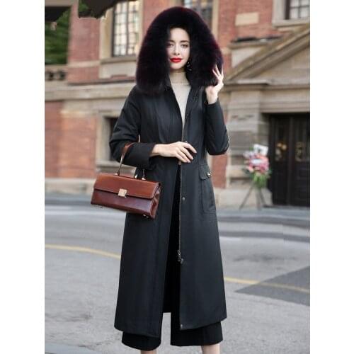 Real Parka Fur Coat Female Rabbit Fur Liner Warm Jacket Winter Coat Women Fox Fur Collar Vintage Long Coats Plus Size MY s