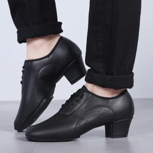 New Latin Dance Shoes Rubber Sole Leather Modern/Salsa/Tango/Ballroom 5cm Heels Indoor/Outdoor Dancing Shoes for Men Women Black