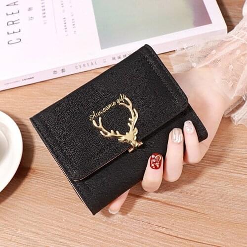 New Fashion Womens Clutch Short Wallet Large Capacity Purse Girl Coin Pocket Lovely Small Deer PU Leather Ladies Folding Wallet