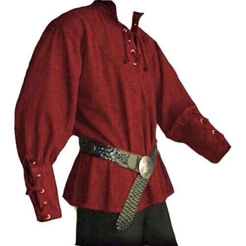 Medieval Clothing Mens Retro Stand Collar Tied Bandwidth Loose Top Performance Party Clothing Carnival Costumes