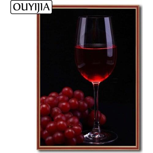 OUYIJIA 5D Red Wine DIY Goblet Wine Diamond Mosaic Decorative Diamond Painting Rhinestone Embroidery Grape Home Decoration Gift