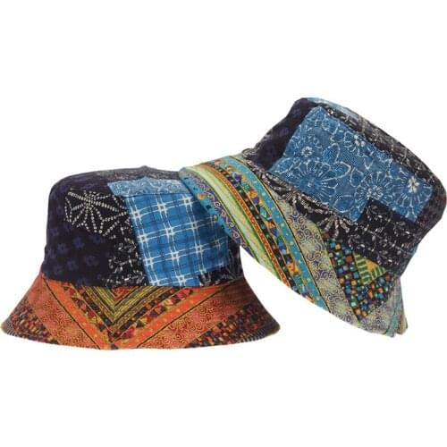 Outdoor Fashion Floral Print Bucket Hat Women Splicing Patterns Cotton Sun Protection Cap Female Panama Fisherman Hats Beach Cap