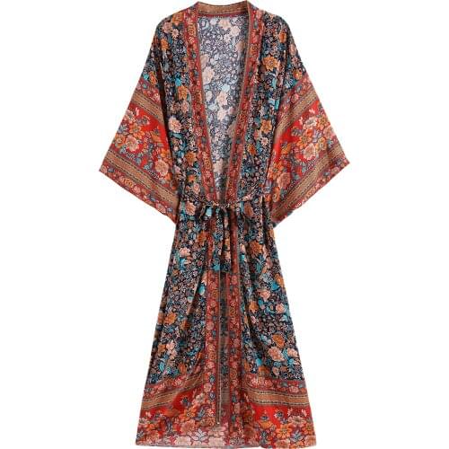 Vintage Printed Rayon Chic Plus Size Dresses Rayon Big Smock Plus Size Long Cardigan Beach Dress