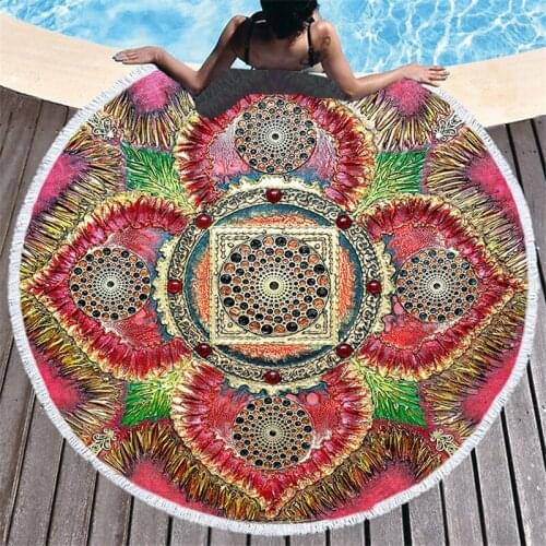 Mandala Microfiber Beach Towel No Sand Free Quick Dry Beach Towel with Tassel Summer Travel Round Beach Towel For Women 150CM