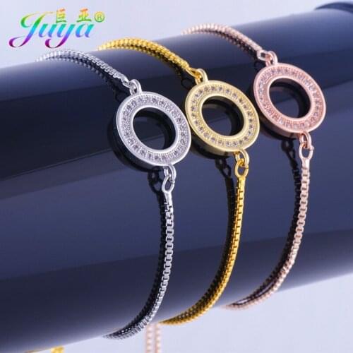 Ali Moda New Arrival Micro Pave Zircon Small Round Connector Charms With Adjustable Chains Women Fashion Charm Bracelets