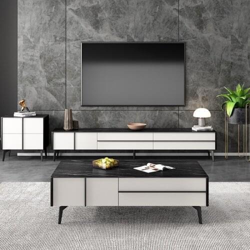 Modern rock simple black and white rectangular tea table TV cabinet Nordic small family living room