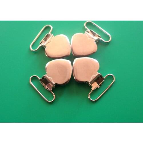 Sutoyuen Free Shipping 50pcs Heart Metal Suspender Clips 1" Silver Pacifier Holder Clip Baby Pacifier Chain Mitten Dummy Clips